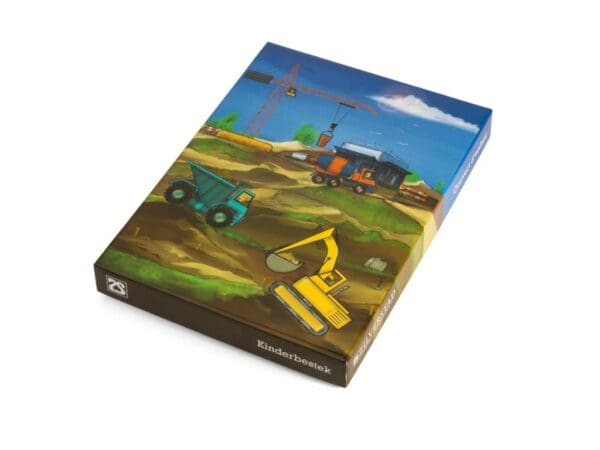 4-delig bestek set met datum en naam voor kinderen (bouw voertuigen) - Afbeelding 4