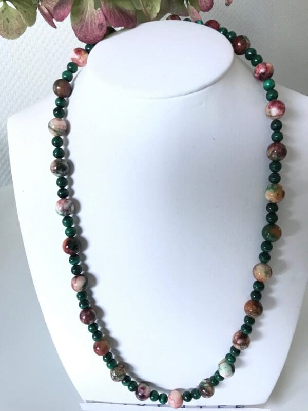 Collier met Mexicaans agaat en malachiet - Afbeelding 2
