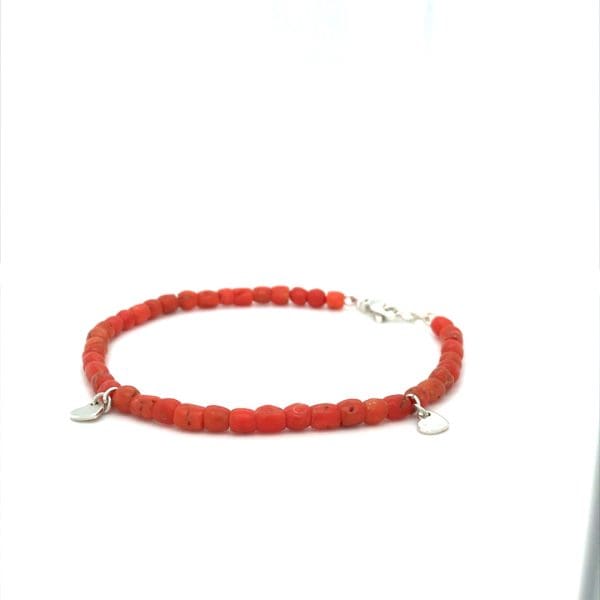 Bloedkoraal armband Antiek met zilveren hartjes - Afbeelding 2