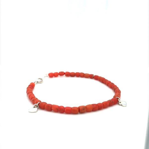 Bloedkoraal armband Antiek met zilveren hartjes - Afbeelding 4