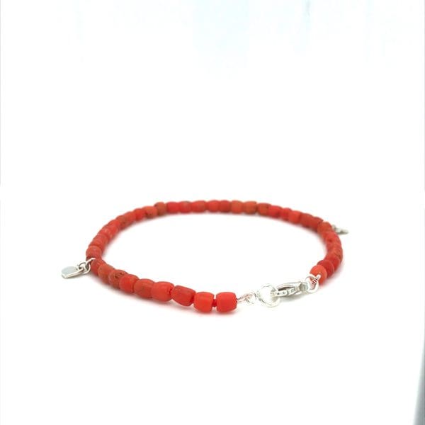 Bloedkoraal armband Antiek met zilveren hartjes - Afbeelding 6