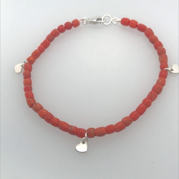 Bloedkoraal armband Antiek met zilveren hartjes - Afbeelding 7