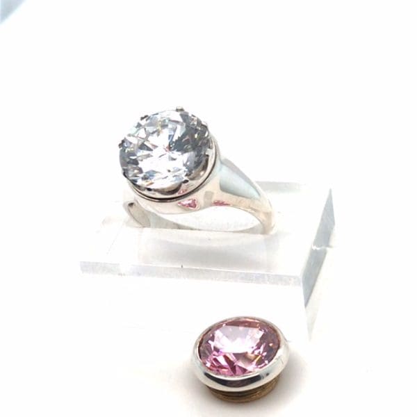 Zilveren schroefsteen ring met Cubic Zirkonia - Afbeelding 5