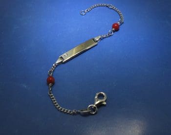 Zilveren baby naam armband met bloedkoraal, Diamant