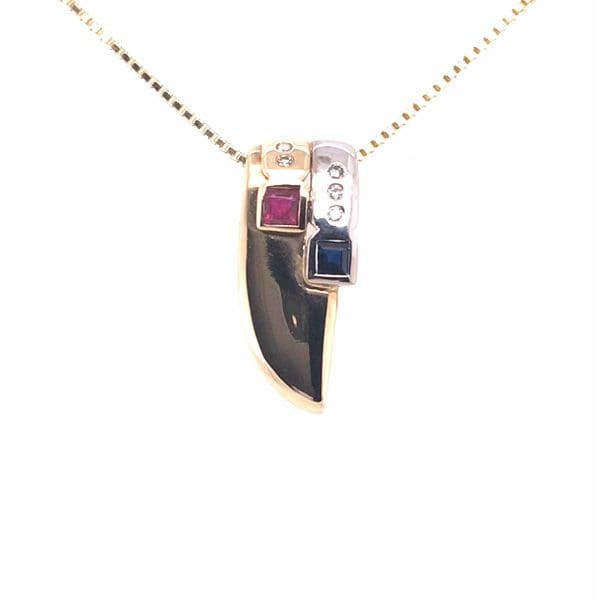 Wit-geelgouden hanger met saffier-Robijn en Diamanten