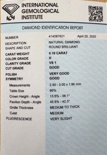 IGI certificaat 010 K