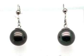 zilveren oorhangers met Grijze Japan parels10 mm