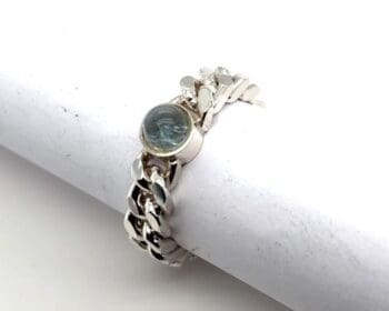 Zilveren schakel ring met Aquamarijn  